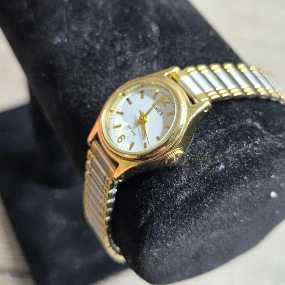 Timex Women's Two Tone Expansion Band Watch White Dial WR 30M Gold Silver Tone
